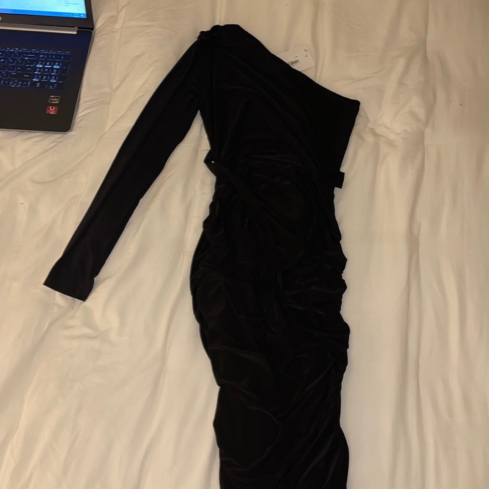 Silky black one sided dress